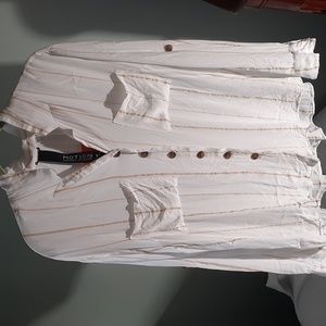 Gold and white long sleeve button down top size XL 100% rayon